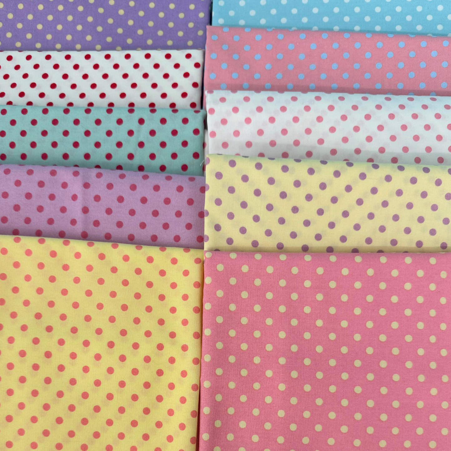 Polka Dot Quilt Cotton Fabric Bundle of 10 Fat Quarters