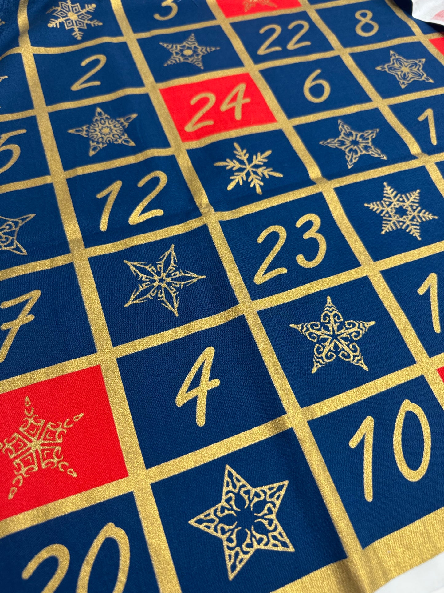 Santa on his Sleigh Christmas Fabric Advent Calendar Panel Blue and Gold