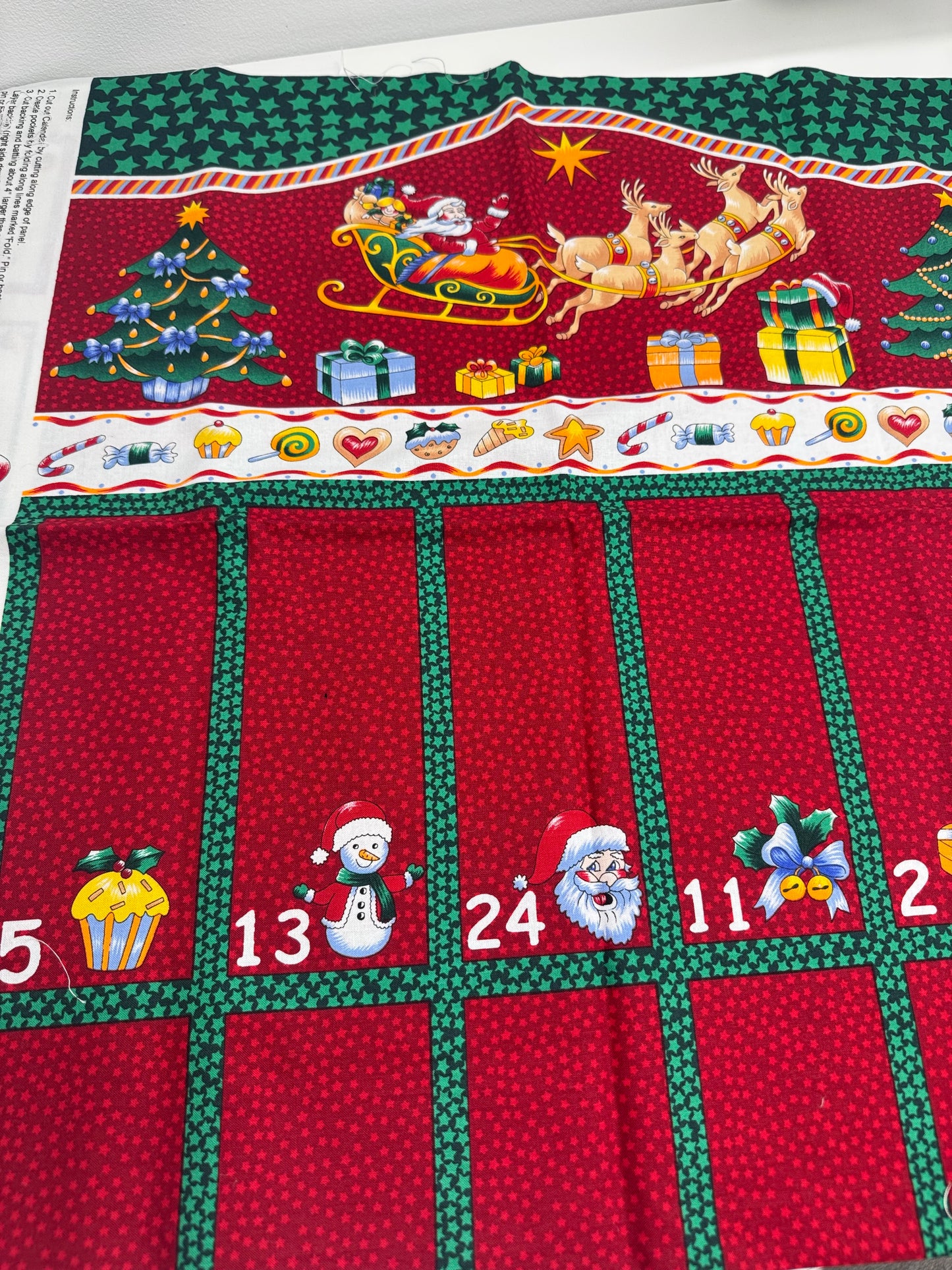 Santa on his Sleigh Christmas Fabric Advent Calendar Panel