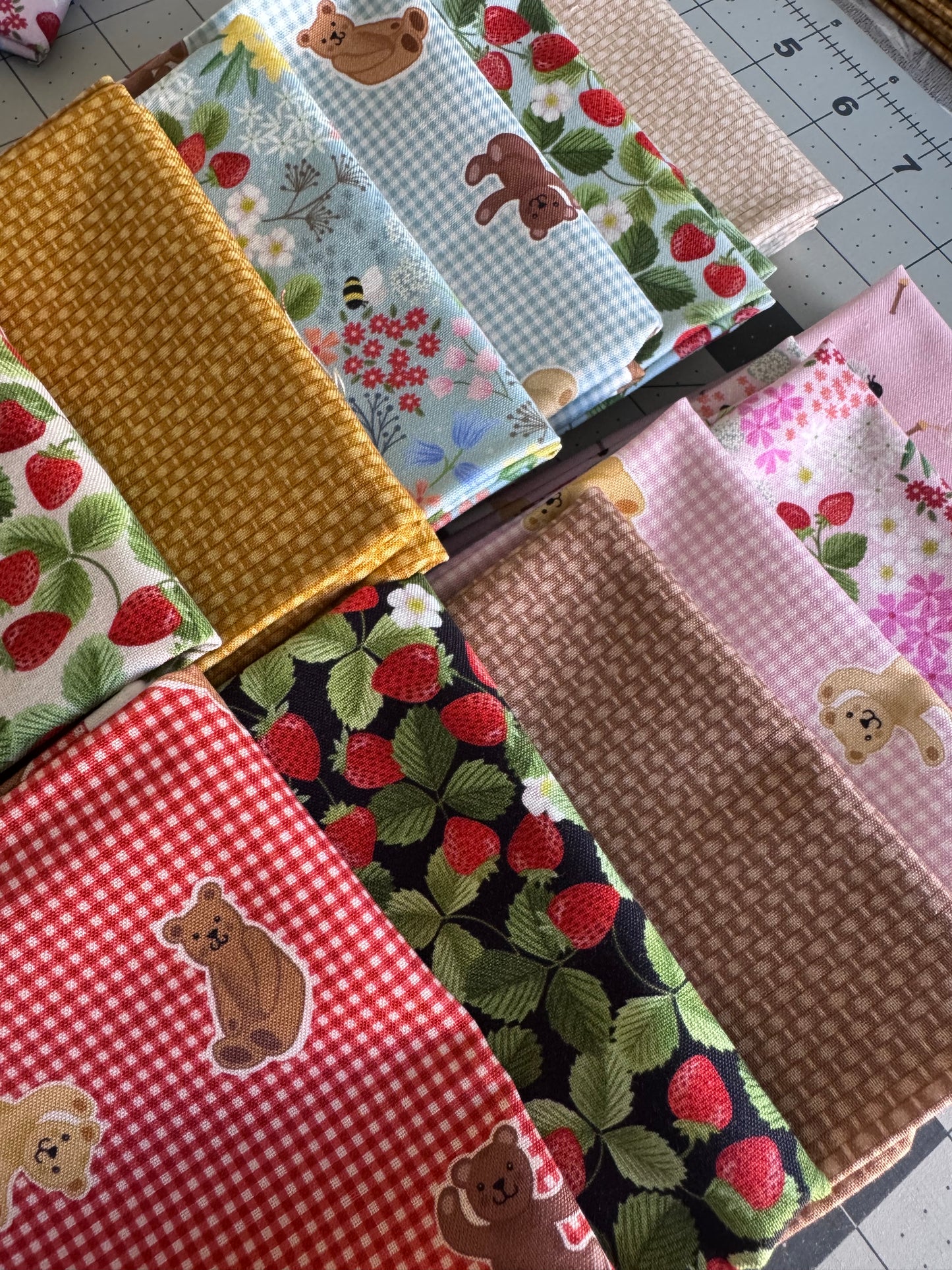 Teddy Bear's Picnic Quilting Fabric Fat Quarter Bundle of 12