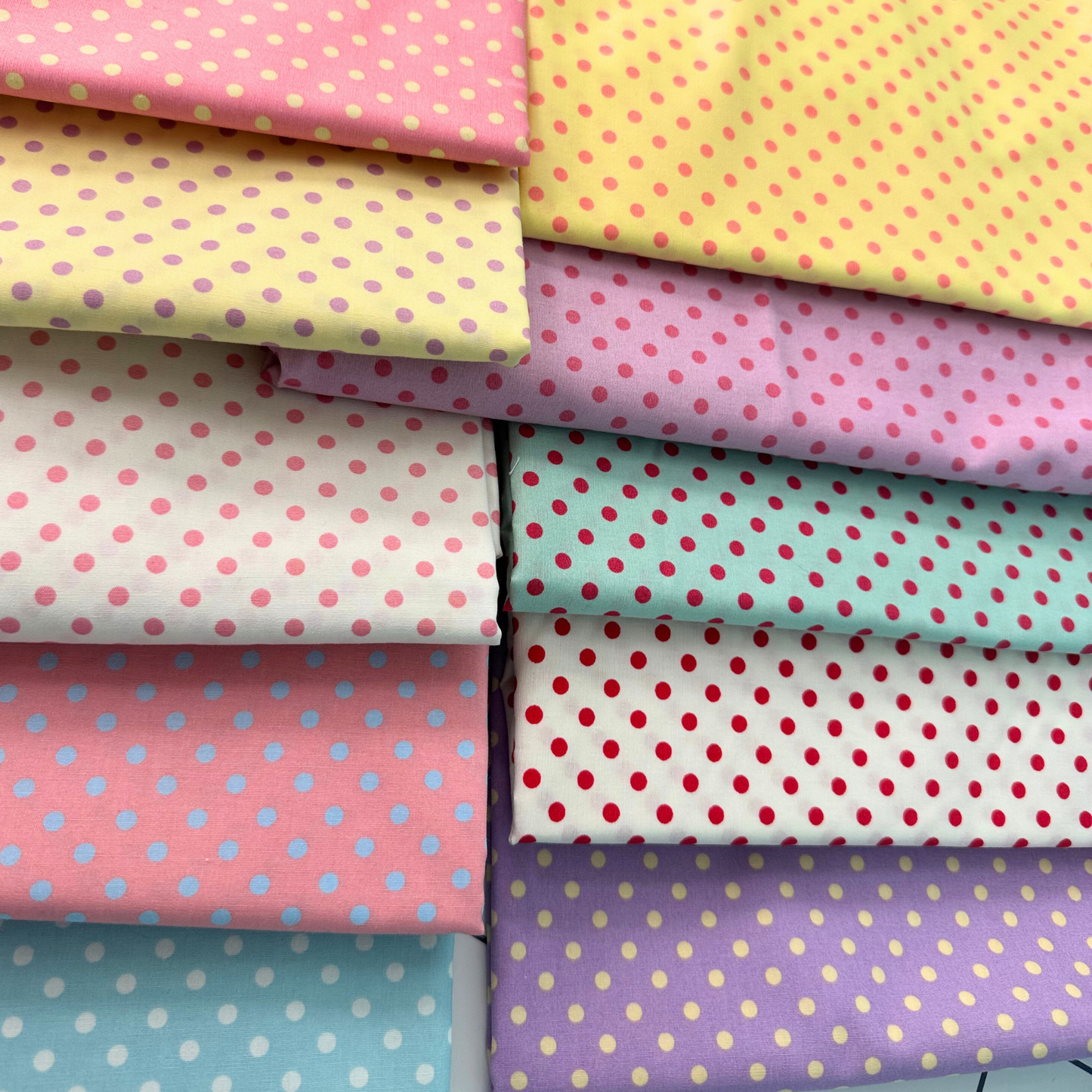 Polka Dot Quilt Cotton Fabric Bundle of 10 Fat Quarters