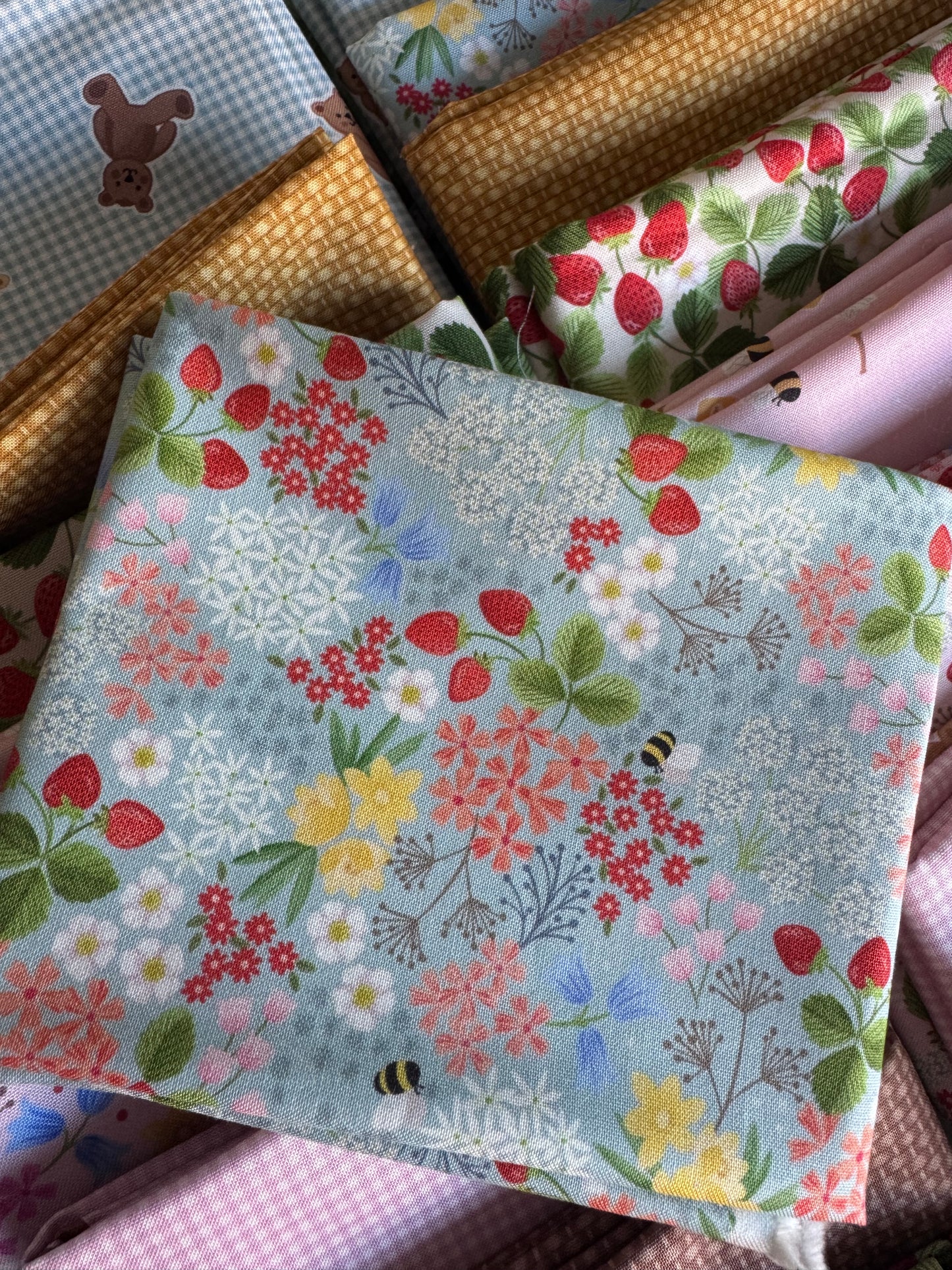 Teddy Bear's Picnic Quilting Fabric Fat Quarter Bundle of 12