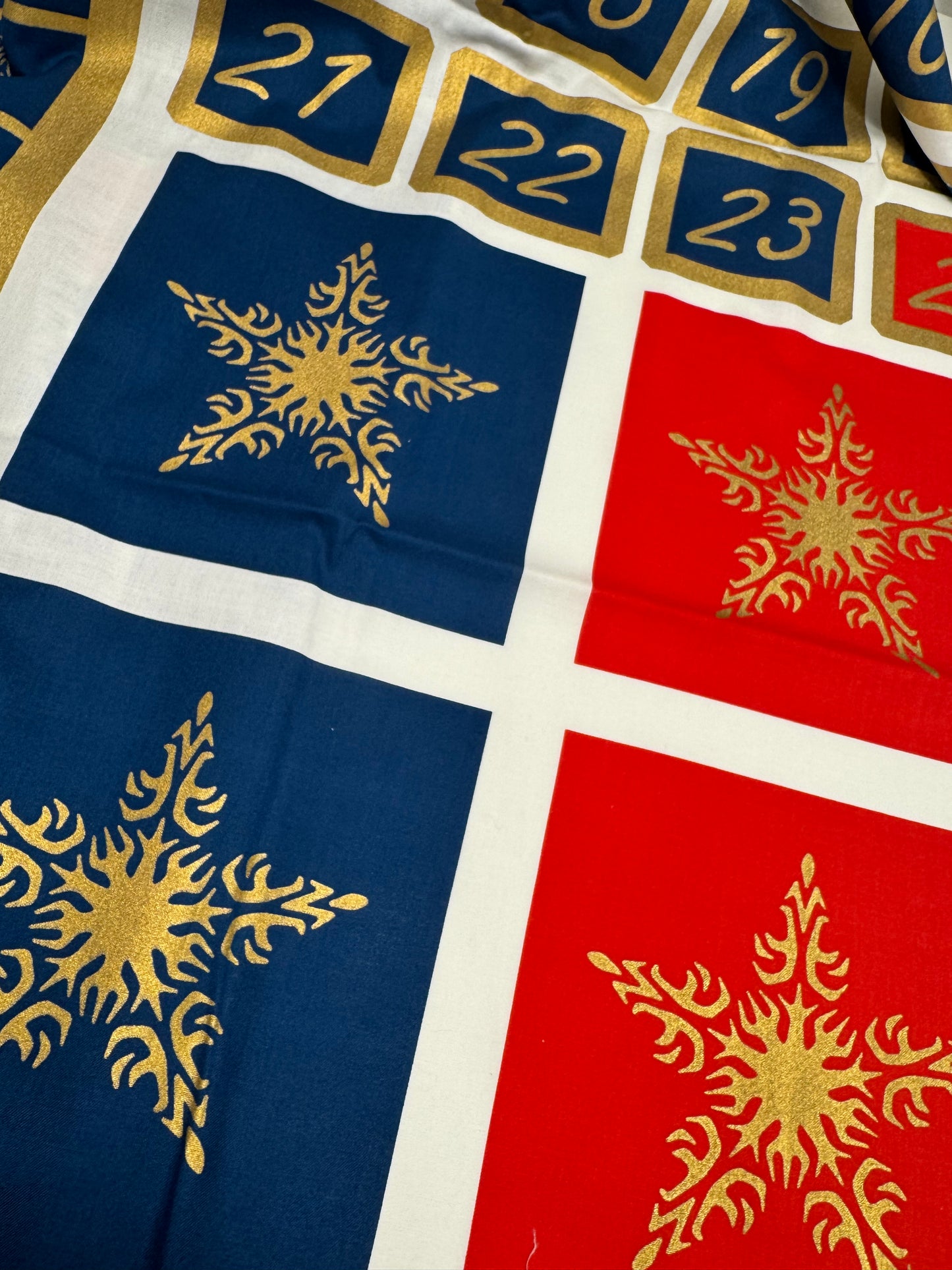 Santa on his Sleigh Christmas Fabric Advent Calendar Panel Blue and Gold