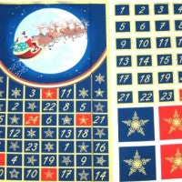 Santa on his Sleigh Christmas Fabric Advent Calendar Panel Blue and Gold