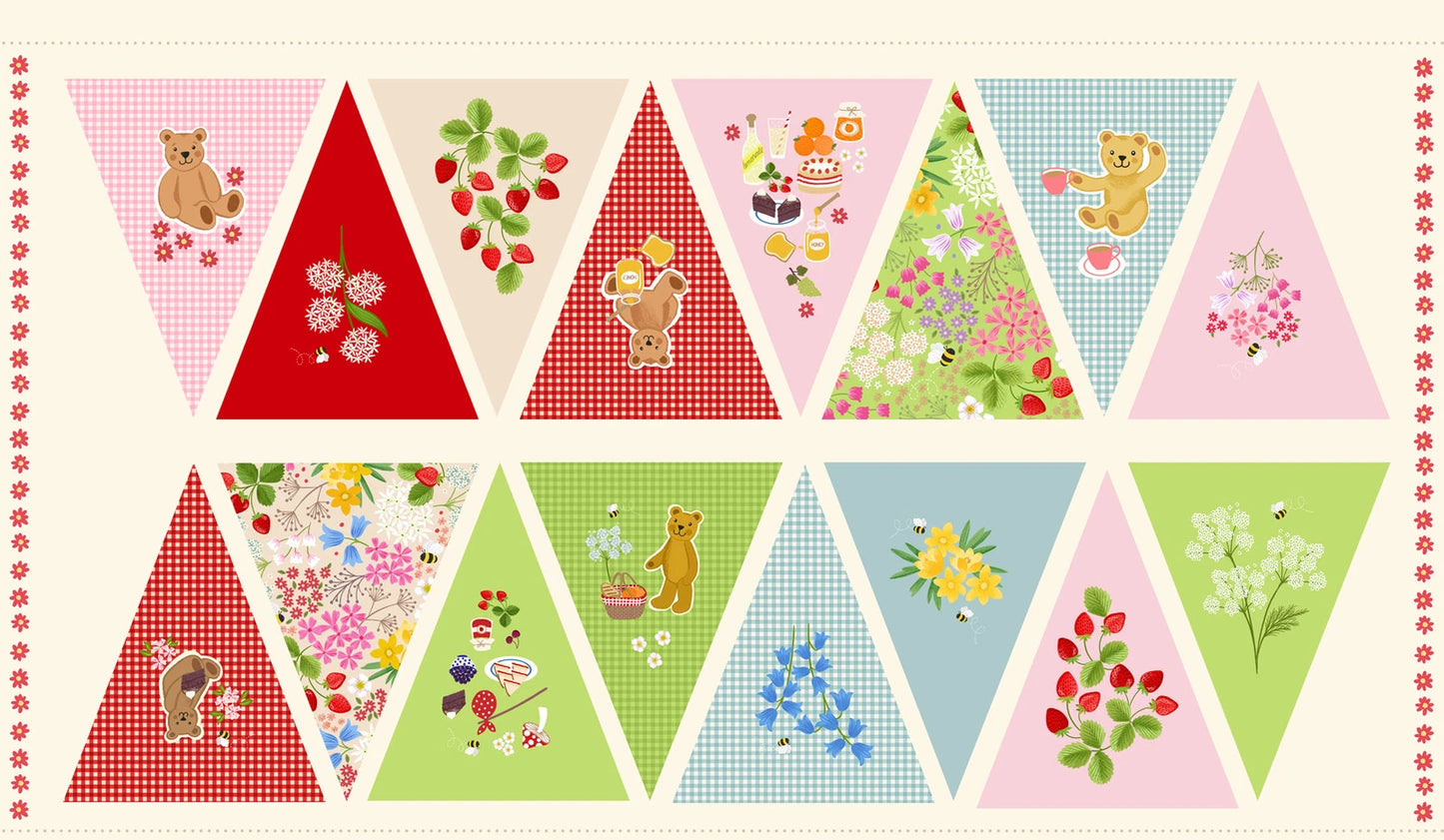 Lewis & Irene Teddy Bear's Picnic Bunting Fabric Panel